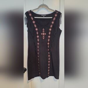 Idyllwind Black and Red Fringe Mini Dress